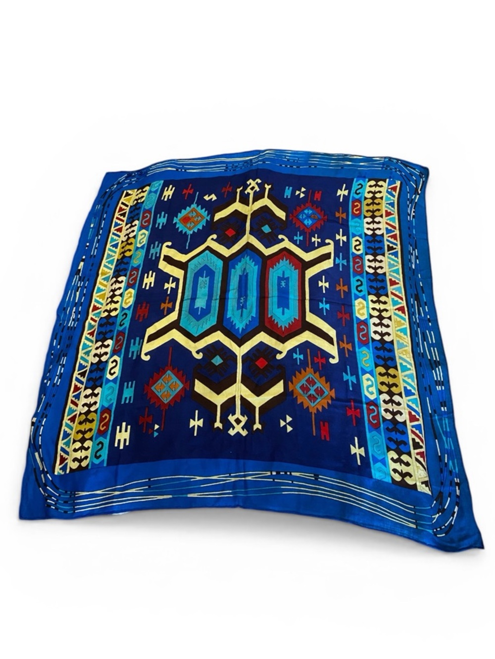 Hermes wool silk blend Vibrant Geometric Blue Aztec oversized Scarf